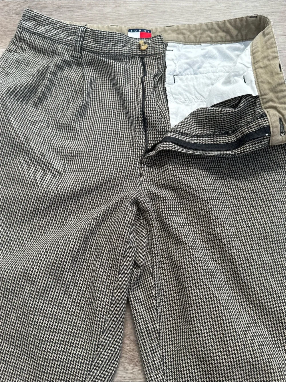 Vintage 90s Tommy Hilfiger High Waist Pleated Houndstooth Pants ACTUAL Sz 32x27